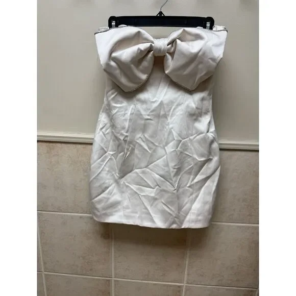 House of CB Ariella Ivory Satin Crystal Embellished Bow Dress. Sz M. NWT - Picture 6 of 15